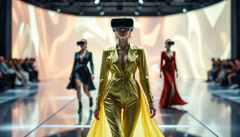 Virtual Reality Fashion Shows with futuristic runway and VR models