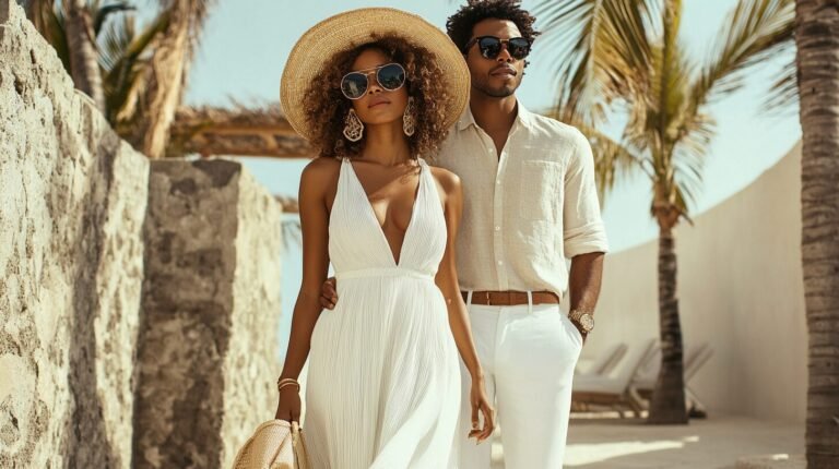 couple on a luxury resort gateaway
